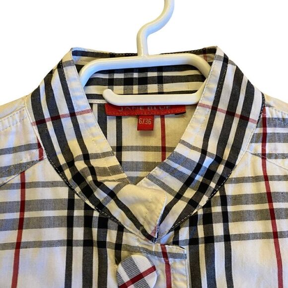 EUC Jane Blue Plaid Belted Shirt - Picture 6 of 10